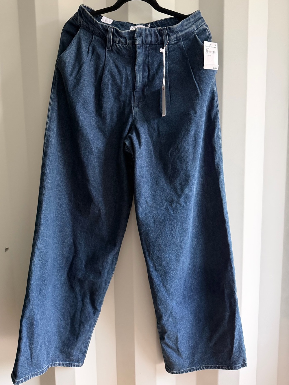 Good American Good ’90s Pleated Wide Leg Jeans Indigo Size 4/27 NWT